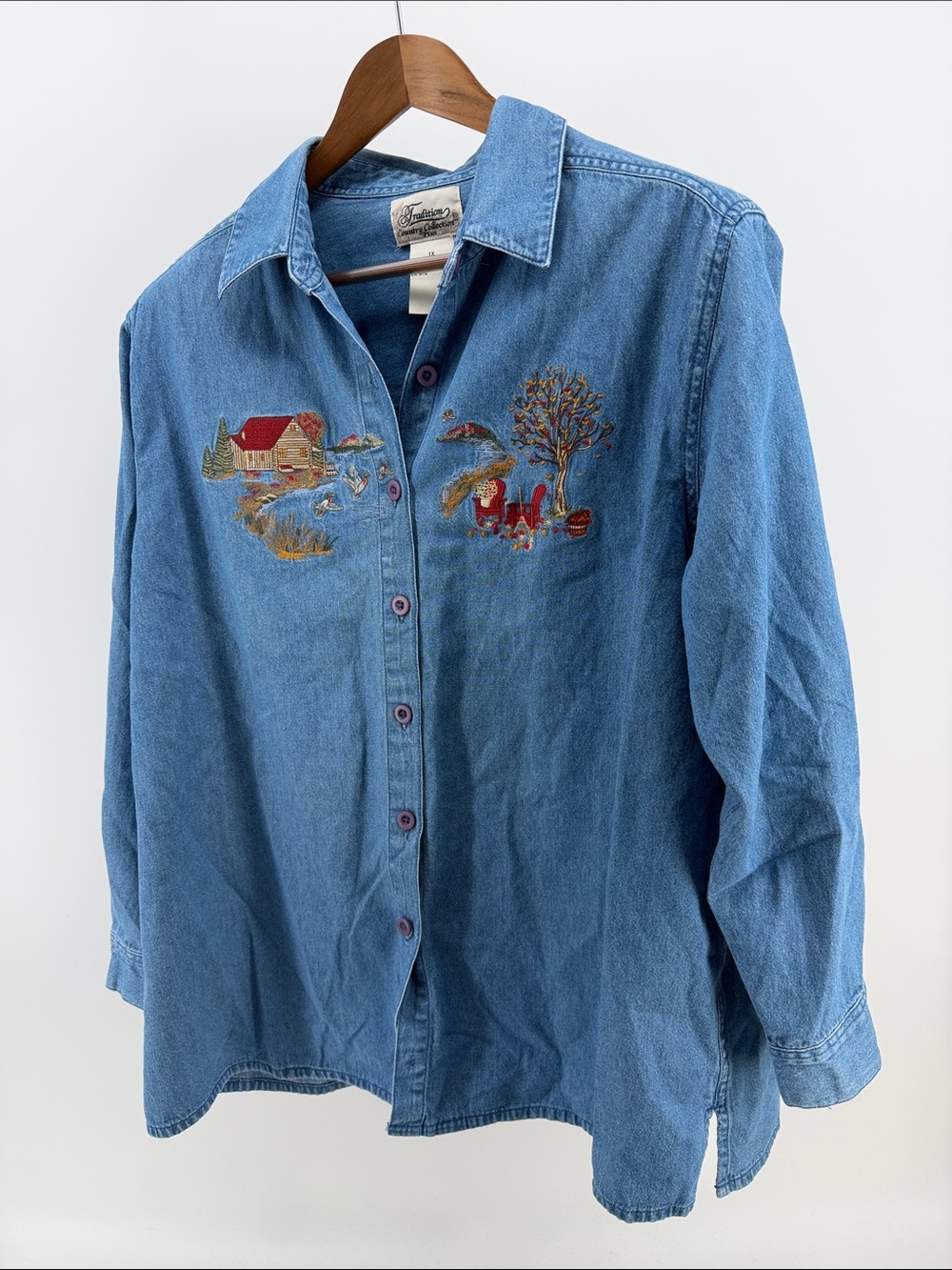 Classic Blue Denim Embroidered Men's Shirt